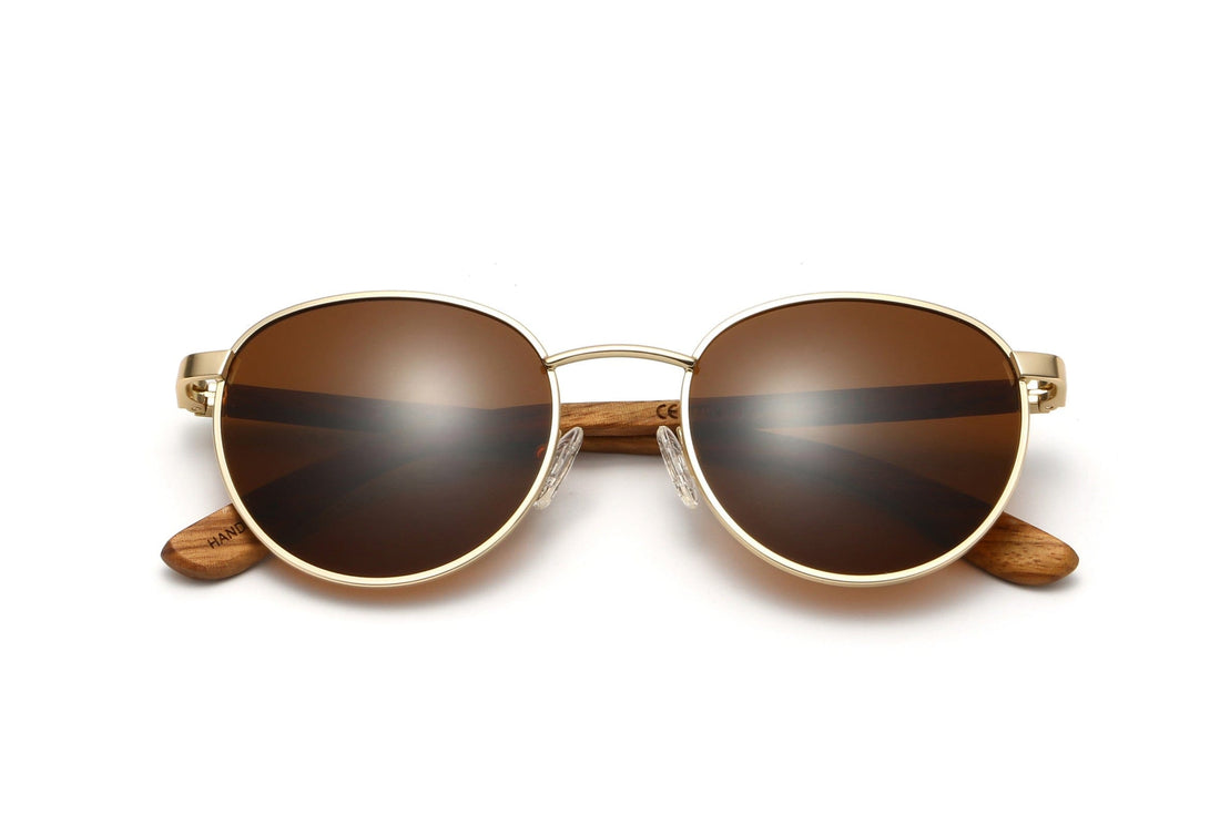 Austin Gold, Lunettes de soleil rondes en métal doré - pliées