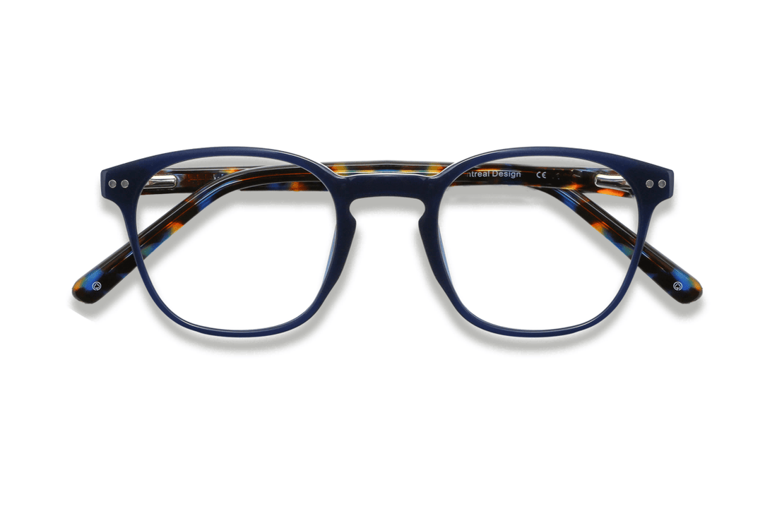 Dare Navy, lunettes rétro carrées en acétate bleu marine - pliées