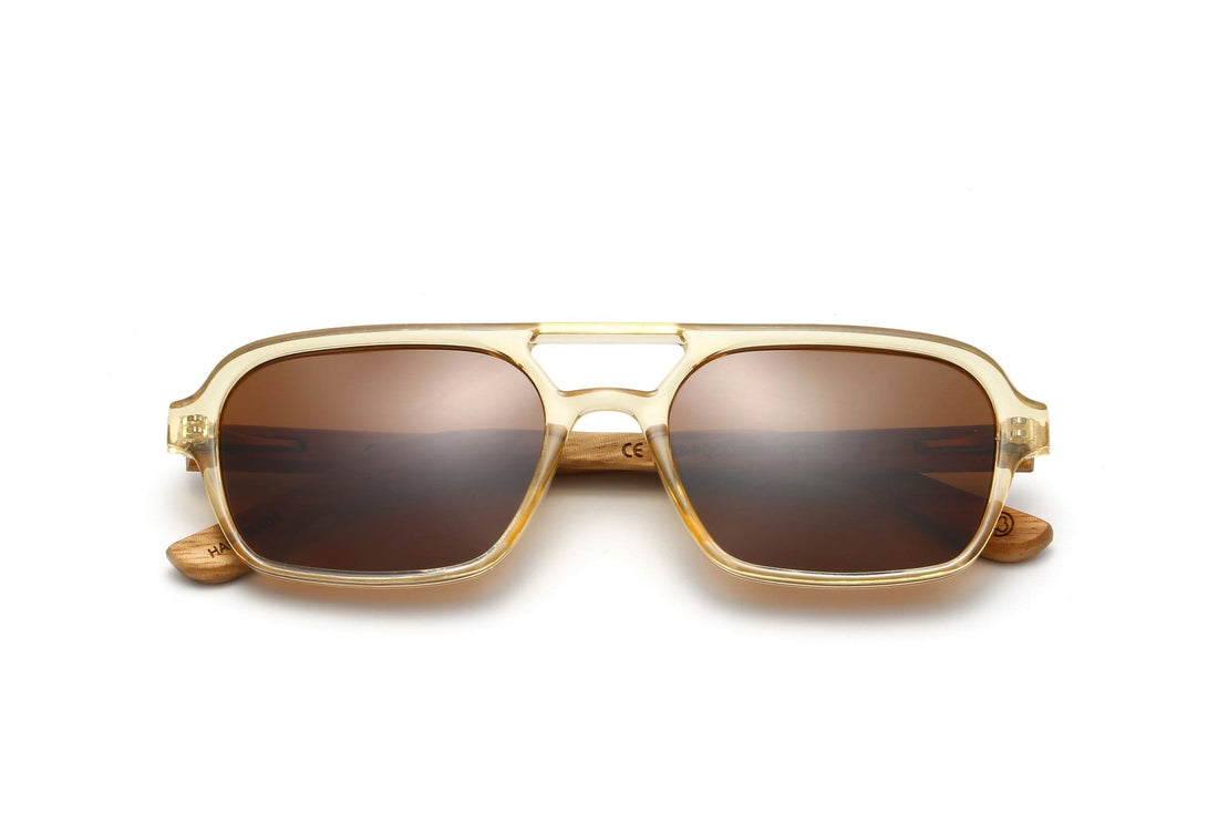 Tanner, Lunettes de soleil rétro aviateur marron translucide - pliées