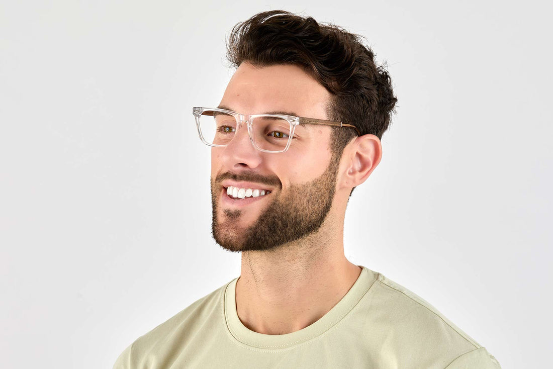 Homme portant des lunettes Grace Clear, Square Clear Acetate Glasses