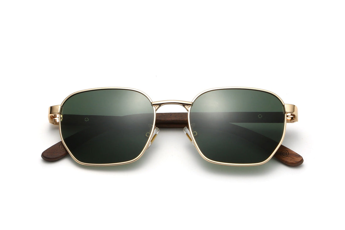Arlo, lunettes de soleil rétro-carrées dorées - pliées