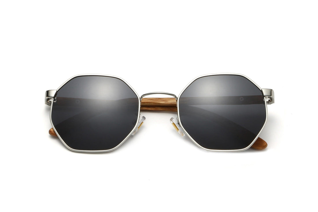 Daze, lunettes de soleil octogonales en métal argenté - pliées