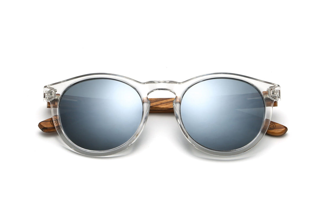 Groove, lunettes de soleil rondes à monture transparente et réfléchissante - pliées